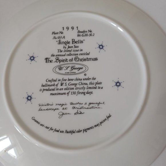 Vintage W.S. George Collector Plate 1991 Jingle Bells The Spirit of Christmas - Picture 7 of 13